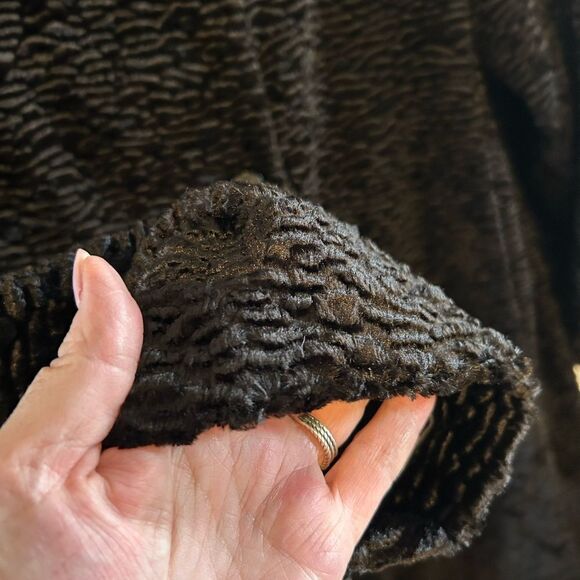 Utex Black Boucle lined Mid length Textured Faux Fur Swing Coat Vintage Size L - Picture 9 of 14